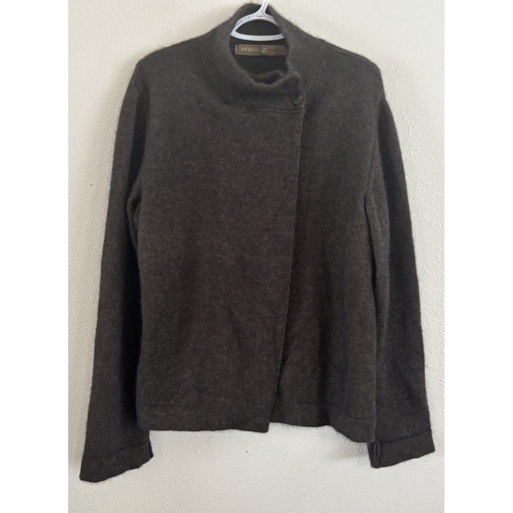 MP Merino Possum Women's XL Brown Asymmetrical Cardigan Sweater Button Neck